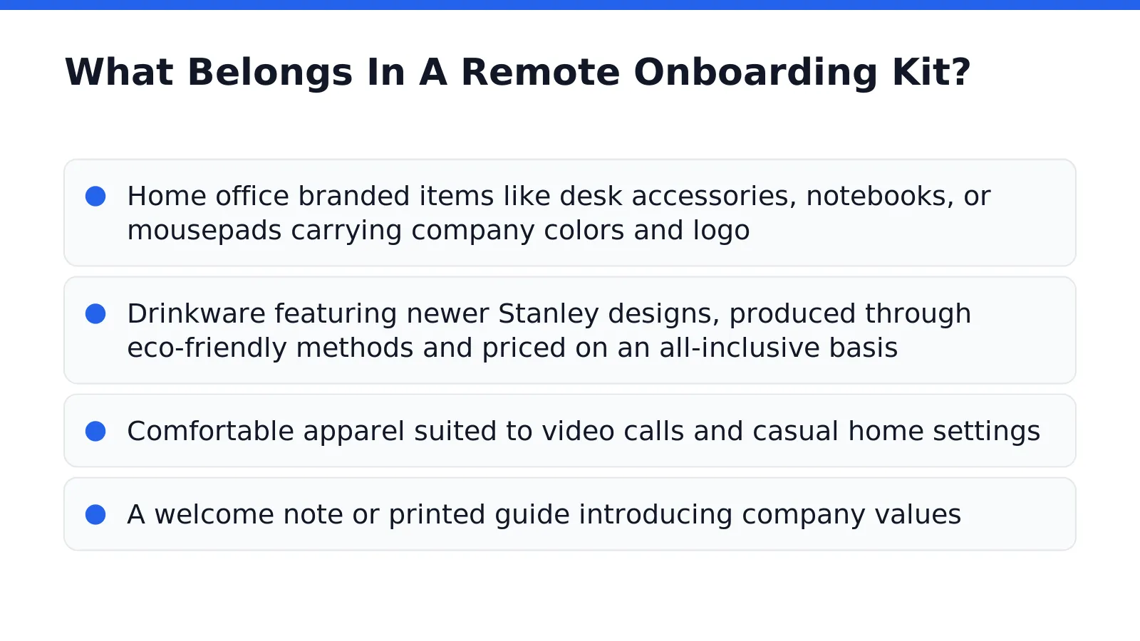 Desk accessories and notebooks branded for remote onboarding kits